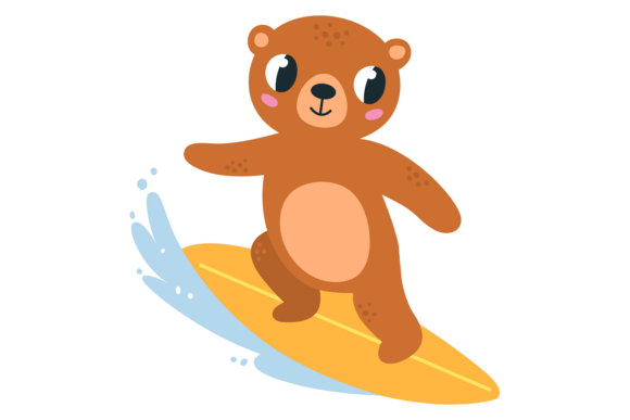 Bear on Surfboard: Cute Animal Ocean Spo Character Design