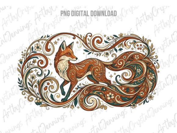 Beautiful Floral Boho Fox Animal PNG