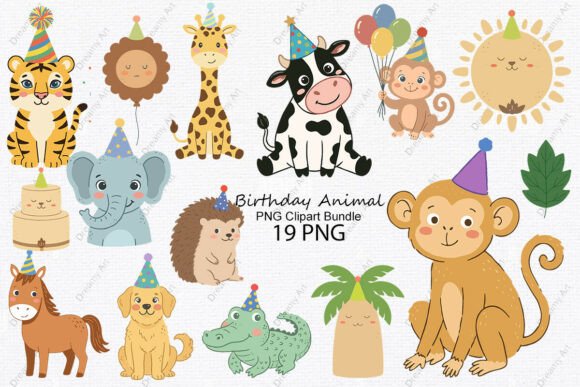 Birthday Animal PNG Clipart Bundle: Creative Design Assets