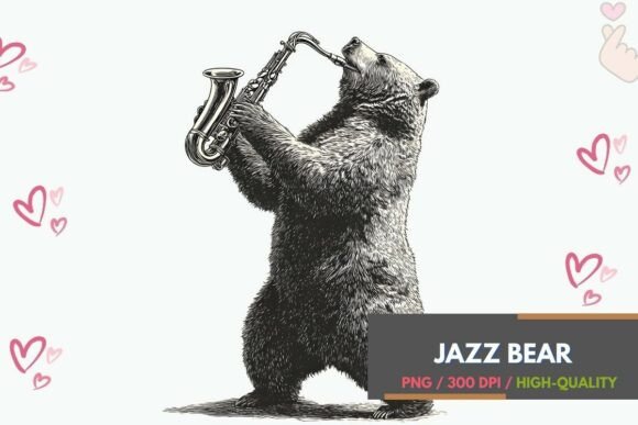 Charming Retro Vibes: The Bear Vintage Musical Animal Illustration