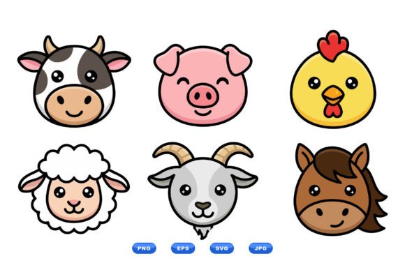 Cute Farm Animal Faces Clipart: Playful Design for Real Projects