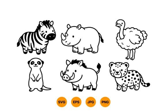 Cute Safari Animal Clipart SVG: Playful Doodles for Modern Design