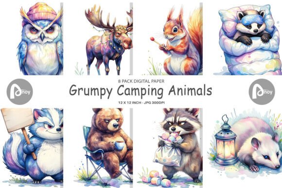 Grumpy Animal Camping Digital Paper: Unleash Your Creative Spirit