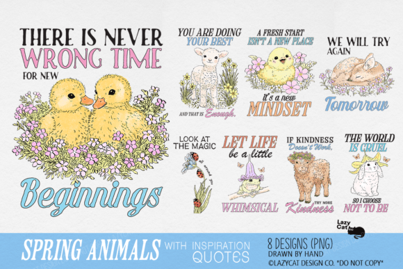 Spring Animal with Quote Hand-drawn Set: A Designer's Delight