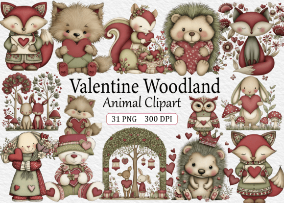 Valentine Woodland Animal Clipart: Nature's Whimsy for Modern Design