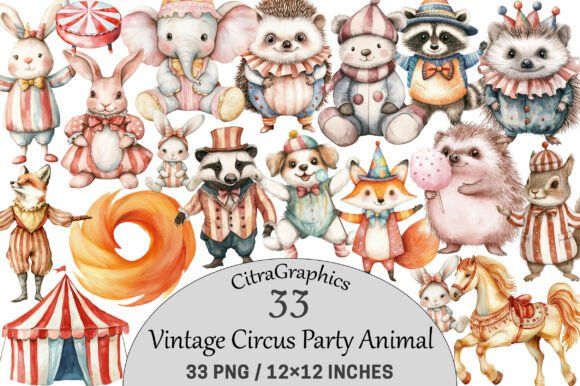 Watercolor Vintage Circus Party Animal: A Charming Design Asset
